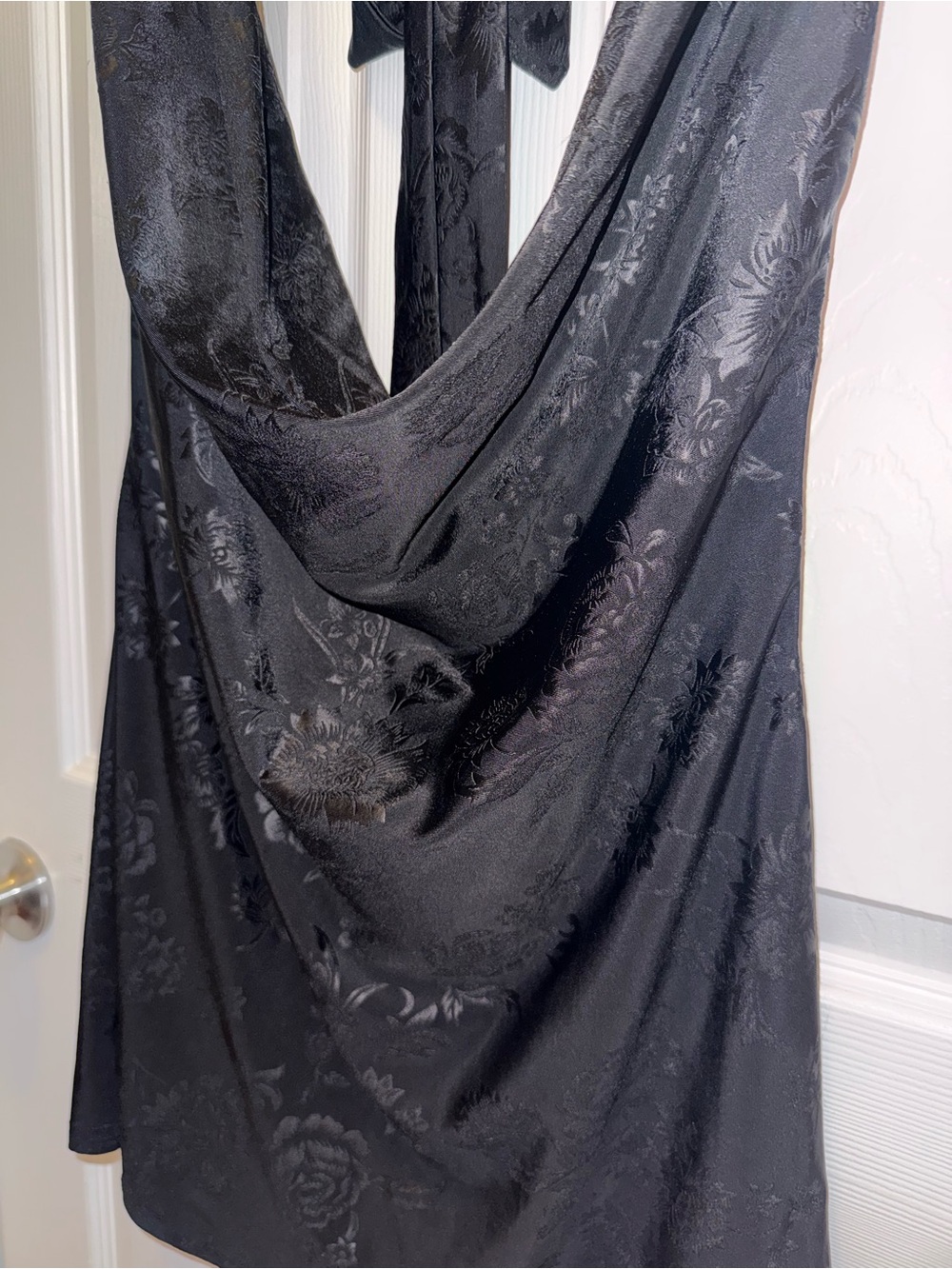 Black Floral Satin Cowl Slip Dress